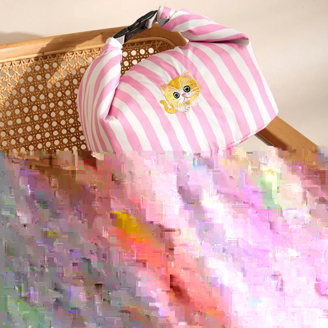 New Pink Striped Strawberry Cat Insulated Cute Lunch Handbag  Large Capacity Folding Roll Bento Bag Picnic Food Fresh Cooler Bag