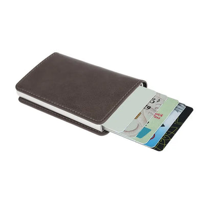 Metal Men Card Holder RFID Aluminium Alloy Credit Card Holder PU Leather Wallet Antitheft Men Wallets Automatic Pop Up Card Case