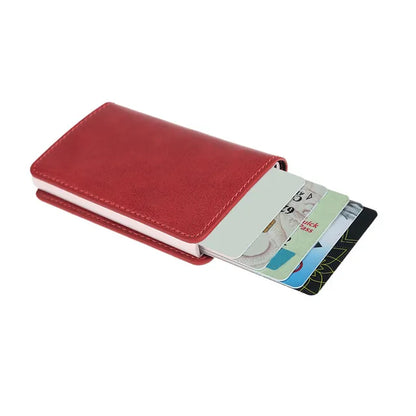 Metal Men Card Holder RFID Aluminium Alloy Credit Card Holder PU Leather Wallet Antitheft Men Wallets Automatic Pop Up Card Case