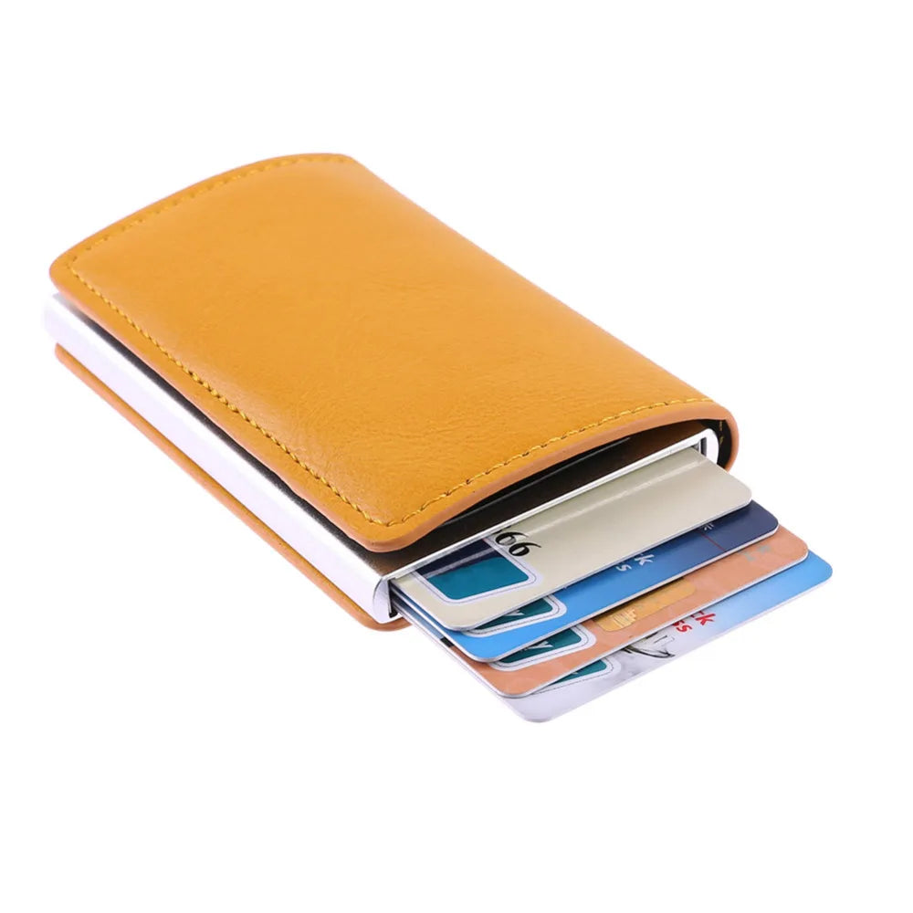 Metal Men Card Holder RFID Aluminium Alloy Credit Card Holder PU Leather Wallet Antitheft Men Wallets Automatic Pop Up Card Case